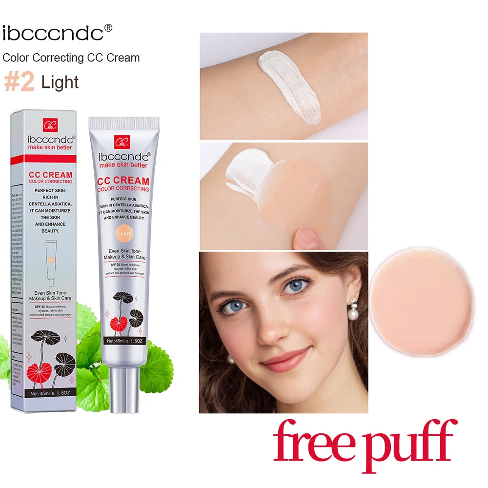 Color Correcting CC Cream Color Changing Moisturizing Concealer Waterproof Long Lasting Face Makeup With Free Puff HIP light1pc