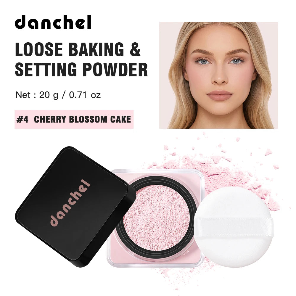 Waterproof Long Lasting Loose Baking Setting Powder &Puff Matte Finish Oil Control Face Cosmetics Anti Sweat Oil Absorb Makeup HIP 4CHERRY BLOSSOM
