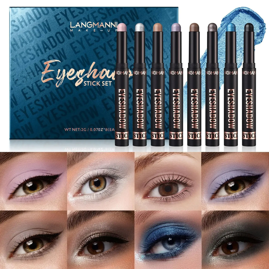 Metallic Eyeshadow Sticks – 8pc Waterproof Shimmer Pencil Set Eyeshadow Stick Set HIP