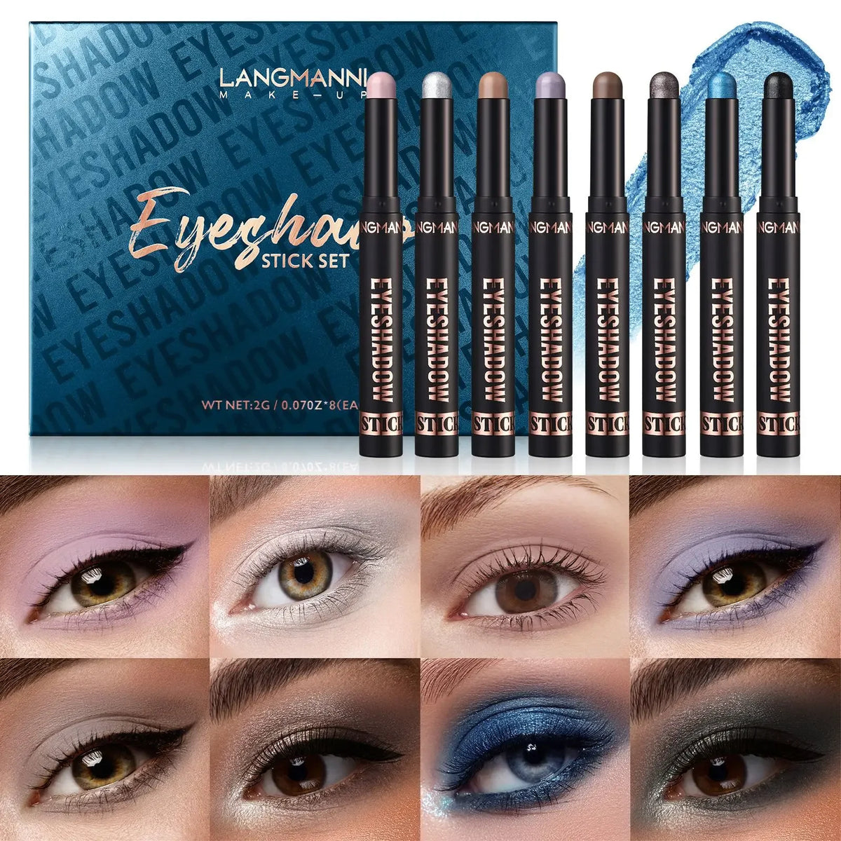 Metallic Eyeshadow Sticks – 8pc Waterproof Shimmer Pencil Set Eyeshadow Stick Set HIP