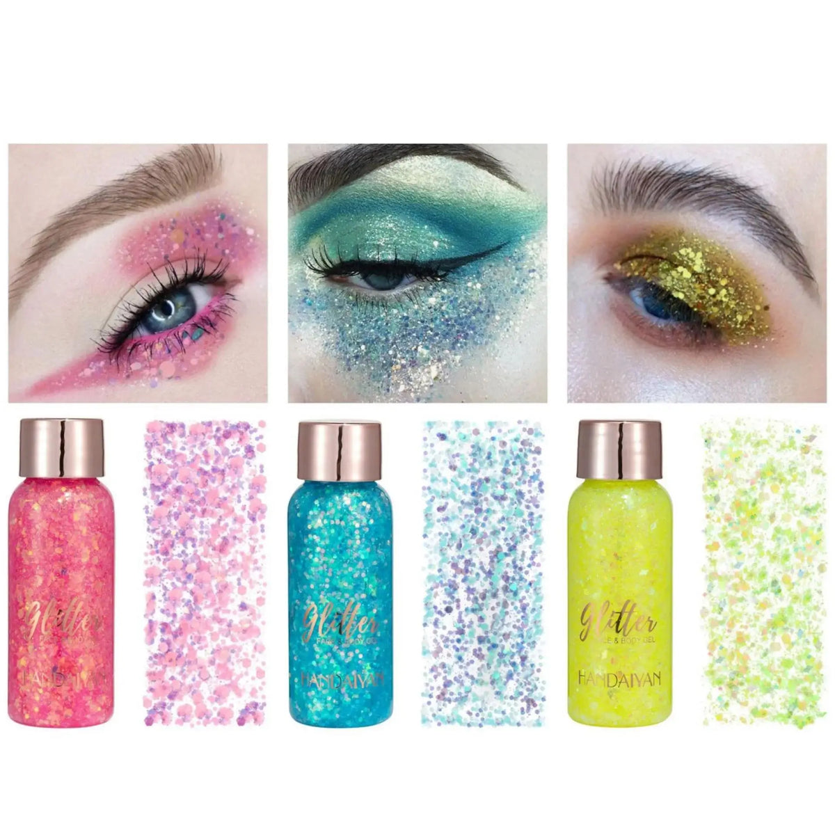 HANDAIYAN 9-Shade Glitter Gel – Face, Body, Eyes & Hair Glitter Body Gel HIP