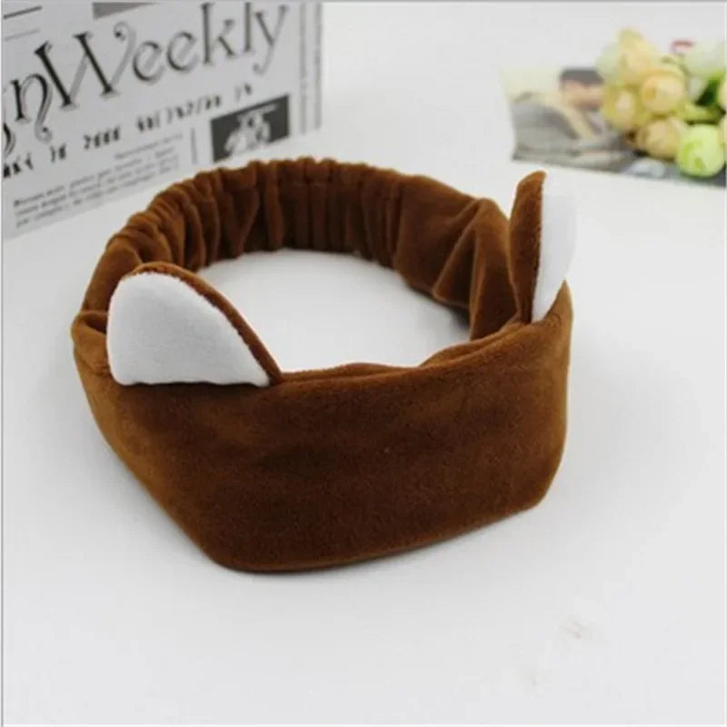 Headband for Washing Wash Face Rabbit Cat Makeup Hairbands Girls Elastic Holder Hair Strap Bands Ears Turban Hair Accessories HIP Coffee