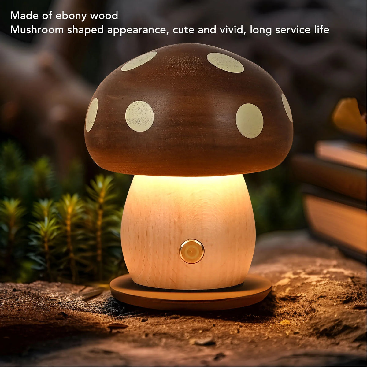 Bedside Lamp Warm Light Ebony Wood LED Table Lamp USB Rechargeable Stepless Dimming Mushroom Shaped for Dining Room HIP