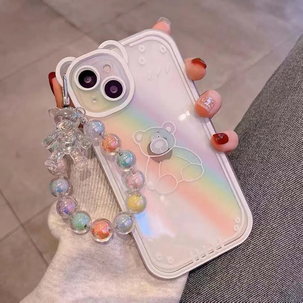 Crystal Macaron Beads Bear Phone Wrist Strap & Keychain Phone Wrist Strap HIP