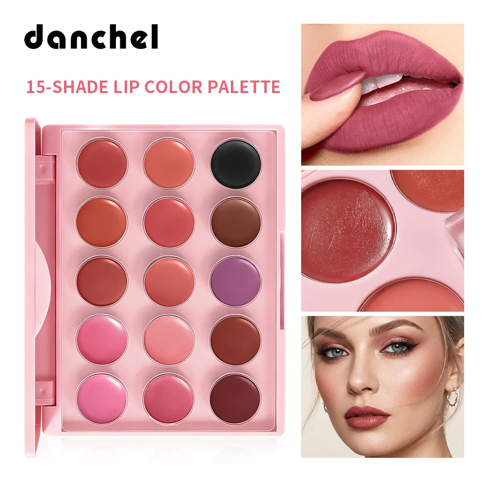 15 Colors Lipstick Palette Shimmer Lip Gloss Multi Use Lip Cheek Tint Waterproof Long Lasting Travel Friendly Women Gift Daily HIP