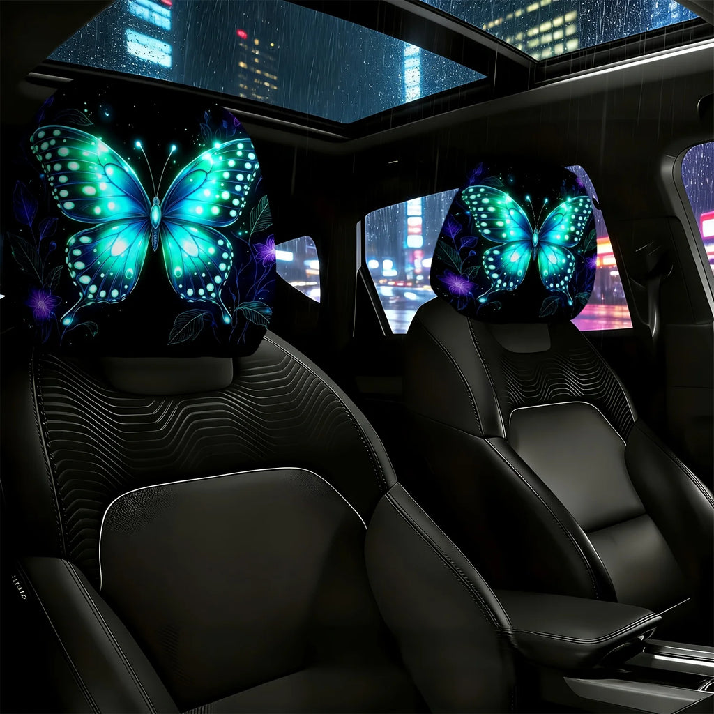 2-Pack Glow-in-the-Dark Butterfly Floral Car Headrest Covers Car Headrest Covers HIP