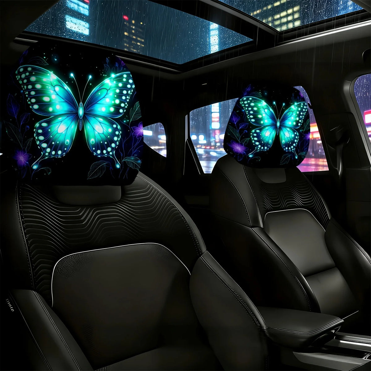 2-Pack Glow-in-the-Dark Butterfly Floral Car Headrest Covers Car Headrest Covers HIP