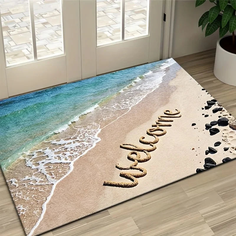 Beach Wave Entryway Mat – Non-Slip Washable Ocean Rug Entryway Floor Mat HIP