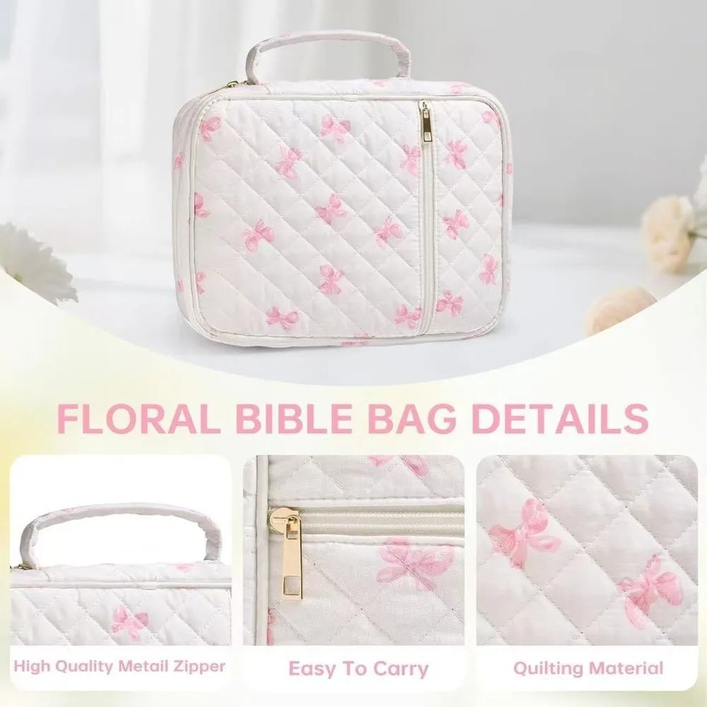 Floral Bible Cover Bag – Zipper Pocket, Handle, 100% Cotton Bible Cover Bag HIP