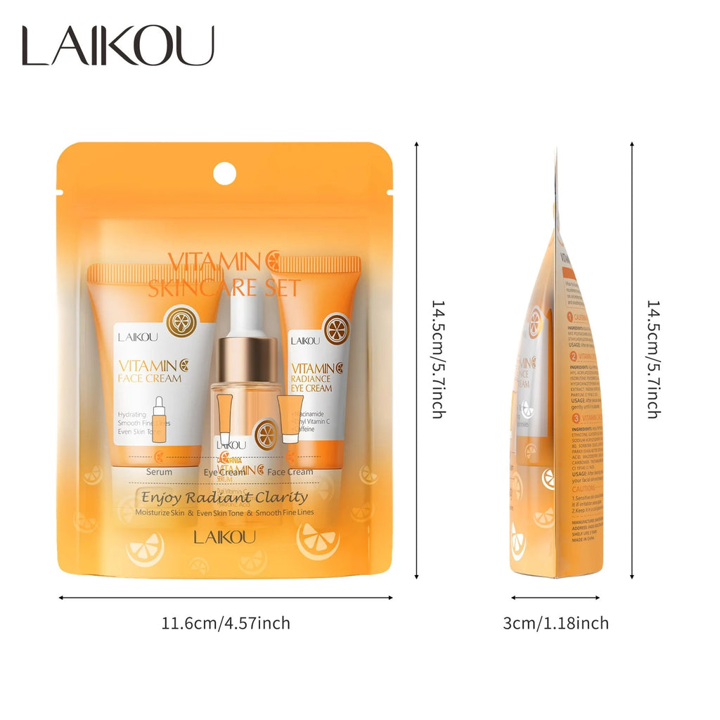LAIKOU Vitamin C Skincare Kit – 3-Piece Serum, Eye & Face Cream Vitamin C Skincare Set HIP 01