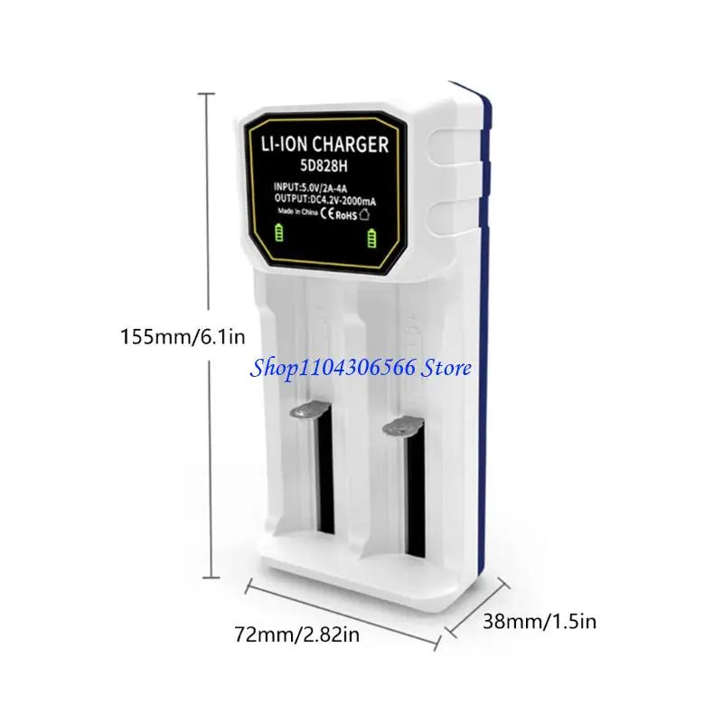 2-Bay Adjustable Battery Charger – 18650/26650/32650 USB-C Battery Charger Dock HIP