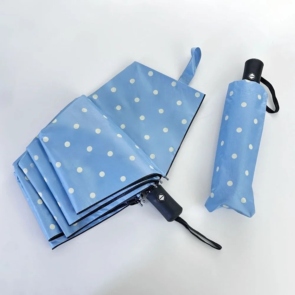 Polka Dot Auto Folding Umbrella – UV Protection & Compact Folding Umbrella HIP Sky Blue Iron 8K