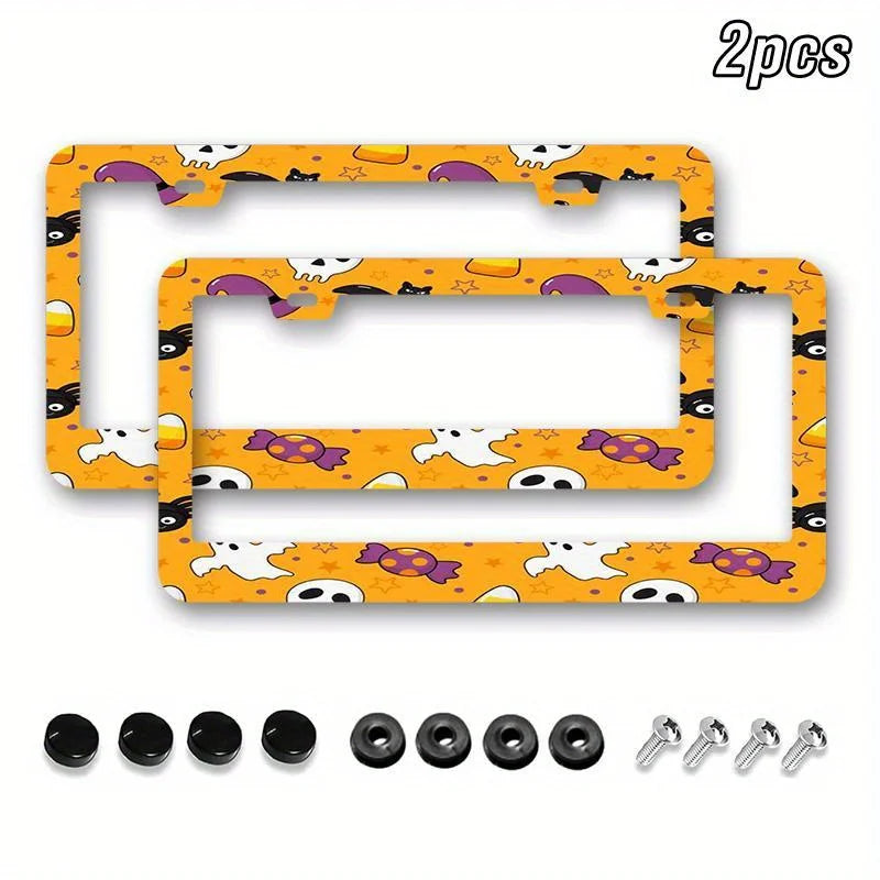 2-Pack Halloween Pumpkin Aluminum License Plate Frames | 12.2x6.3" License Plate Frame HIP