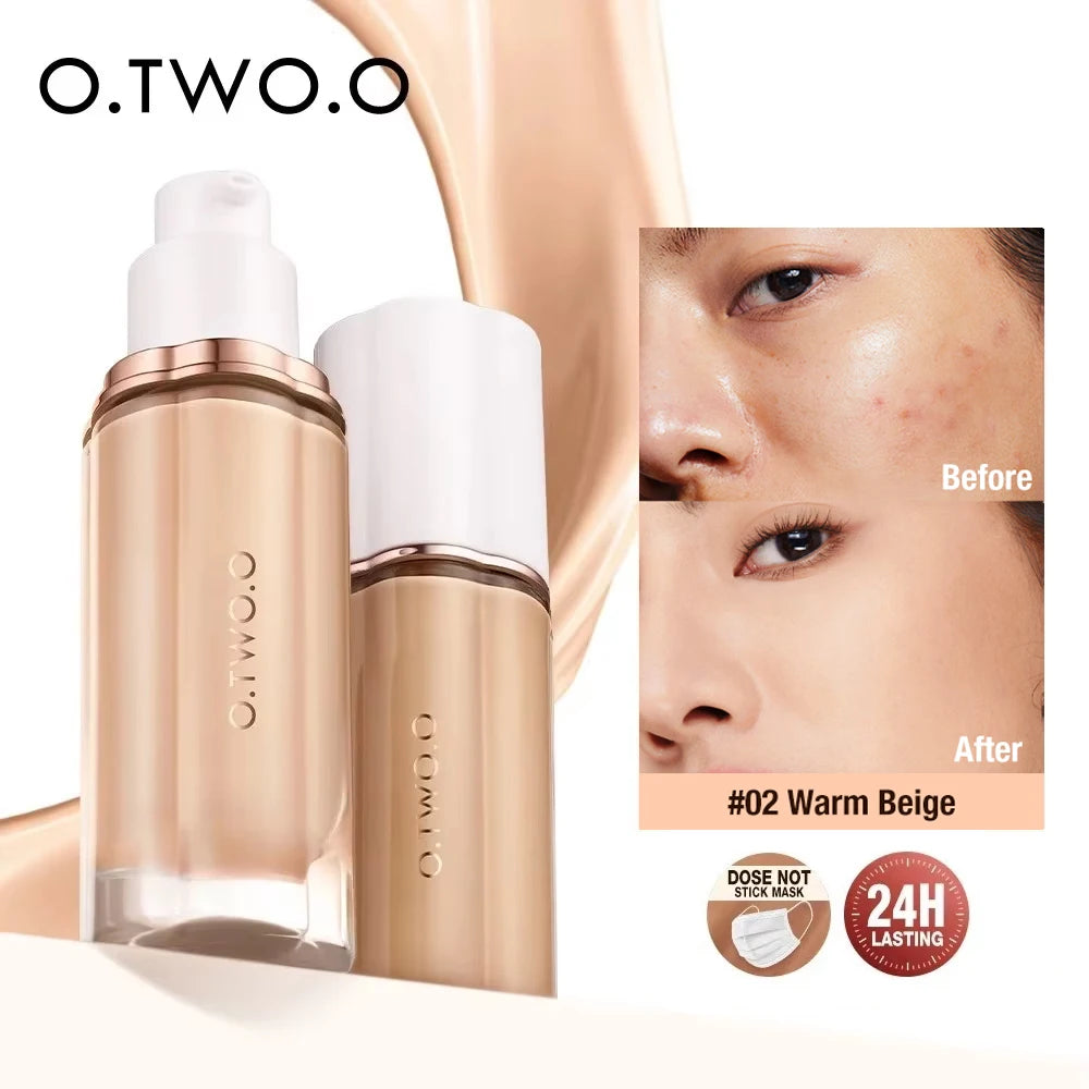 O.TWO.O Liquid Foundation Cream Face 30ml High Coverage Makeup Base Soft Mist Locking Waterproof Concealer Makeup Foundation HIP