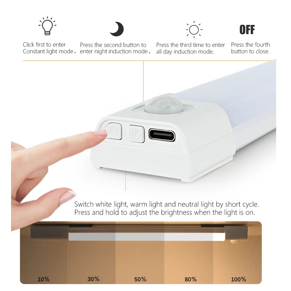 Motion Sensor LED Cabinet Light – USB Rechargeable, 3 Colors Motion Sensor Light HIP