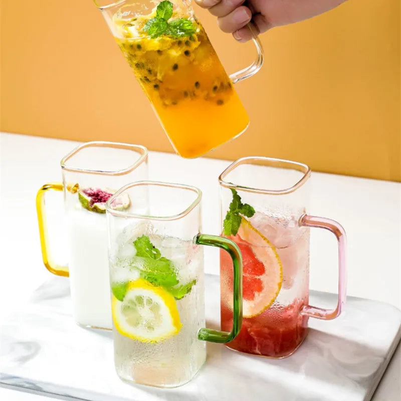 400ml Square Glass Mug with Lid & Straw – Microwave Safe Glass Mug with Lid HIP