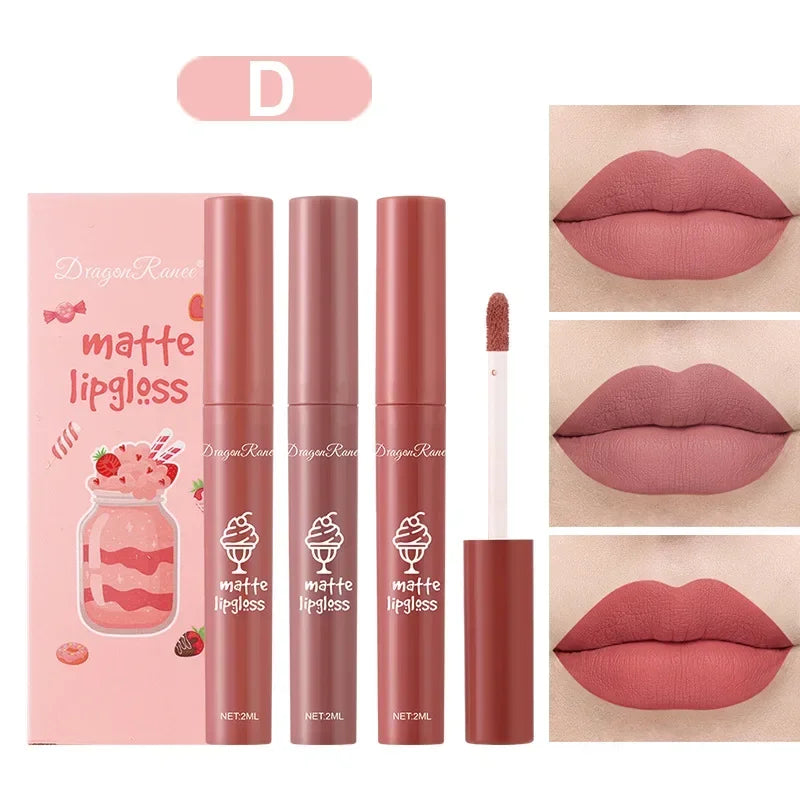 6PC/Set Matte Velvet Lip Gloss Waterproof Long-lasting Liquid Lipstick Cosmetic Beauty Keep 24 Hours Non-stick Cup Makeup Gift HIP D-3pcs Set