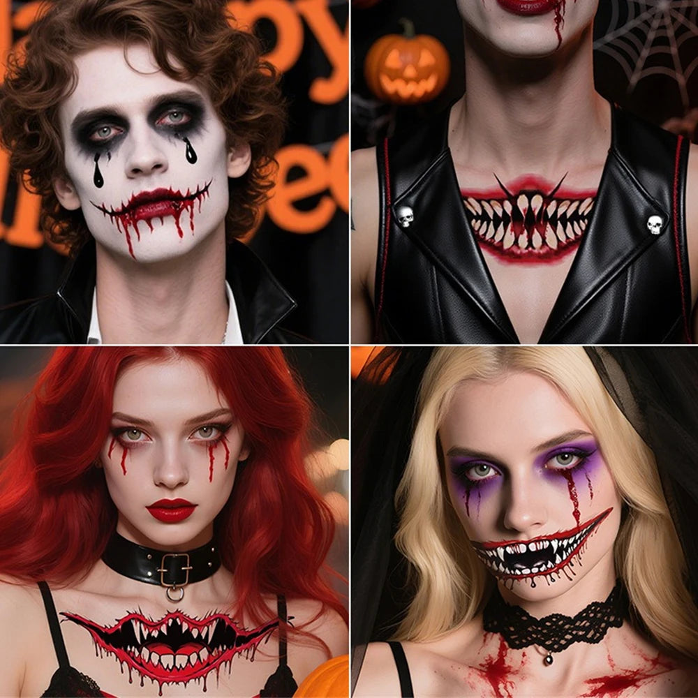 Big Mouth Tattoo Stickers 3D Creepy Lip & Body Decals for Party Makeup Horror DIY Fake Wounds & Scars For Halloween Party Tool HIP