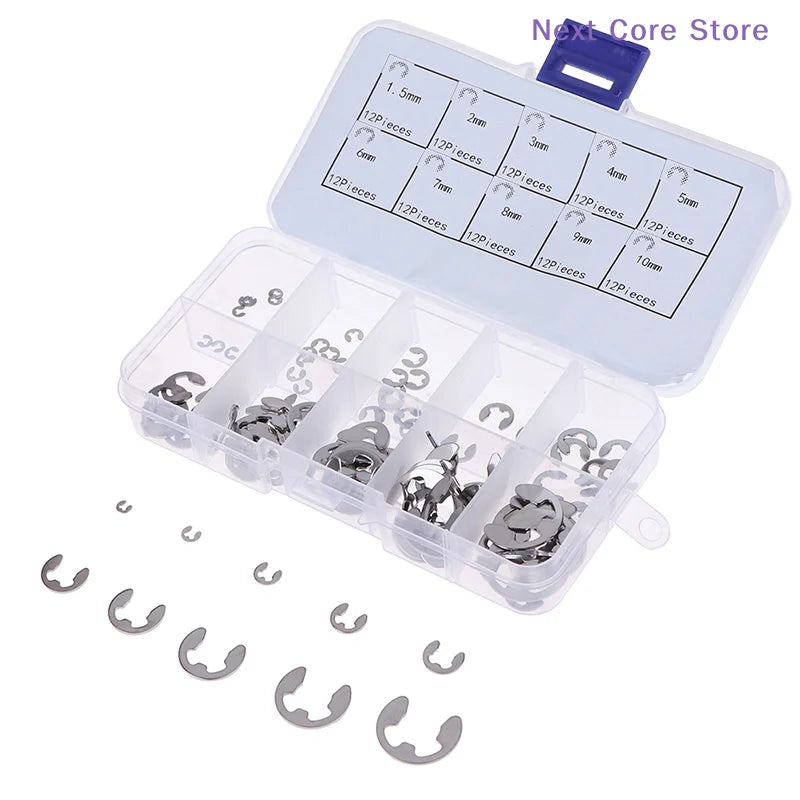 120-Pc 304 Stainless Steel E-Clip Retaining Circlip Kit M1.5–M10 Retaining Circlip Kit HIP