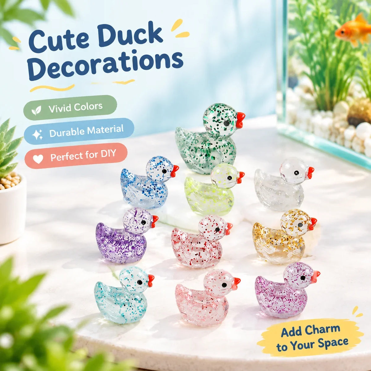 10Pcs Sparkling Mini Duck Decorations Figurine for Landscape Fish Tank Pottery Decoration DIY Mini Landscape Decoration HIP