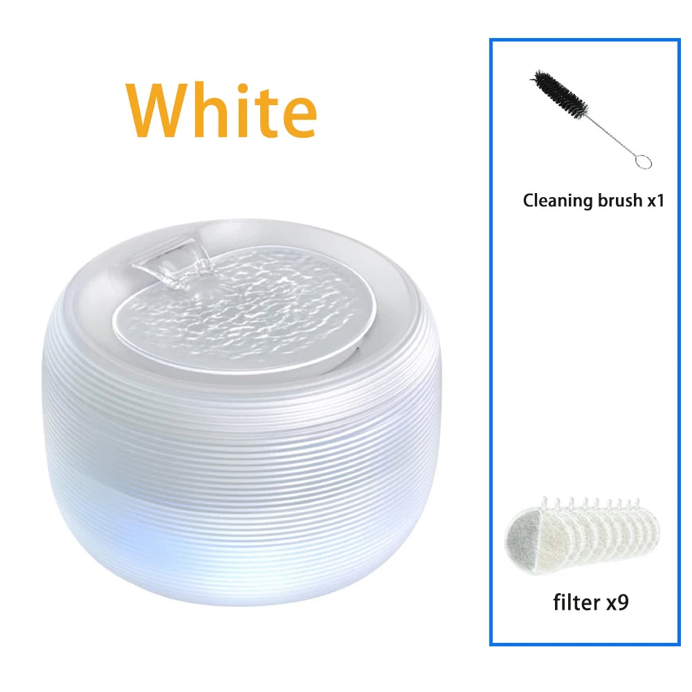 Smart Ultra Quiet Waterfall ﻿ 2.5L Cat Water Dispenser with Smart Pump Pet Water Fountain for Cats and Dogs Built-in LED Light HIP White-9 filter 2.5L
