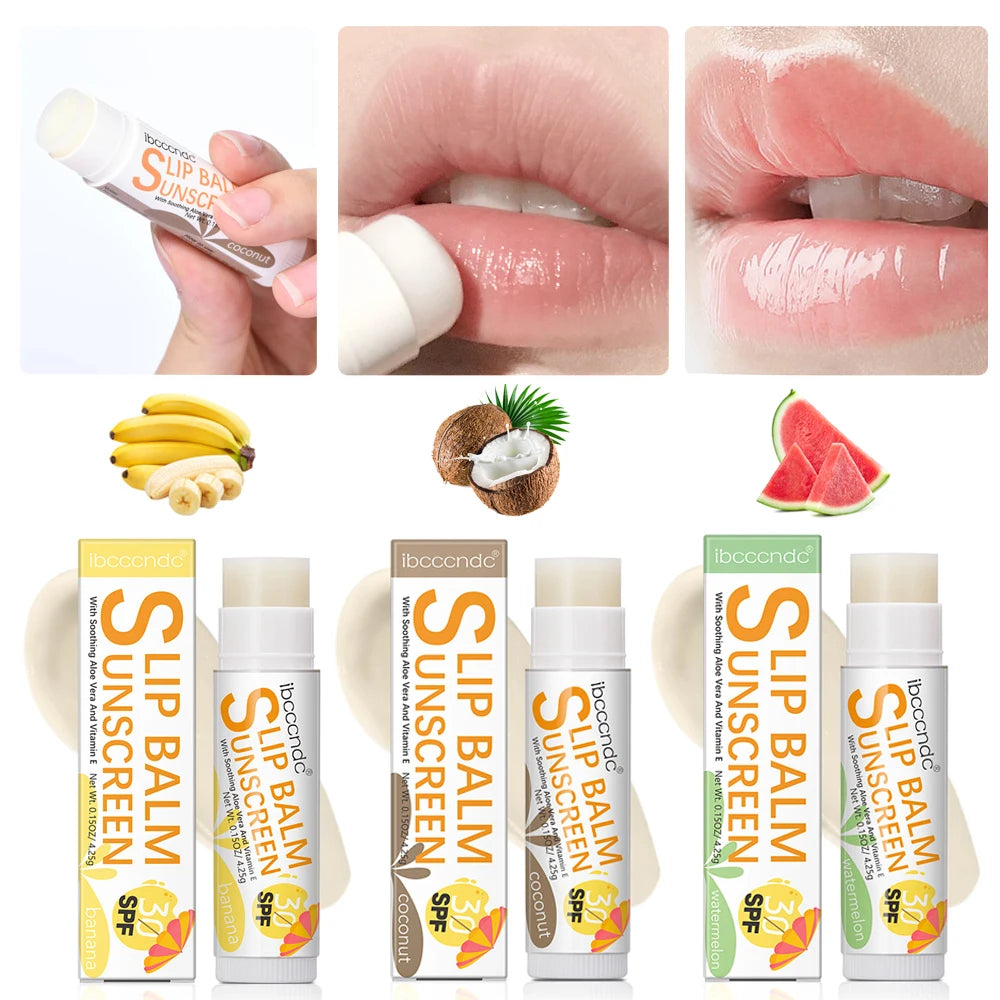 1 Piece Sunscreen Lip Balm SPF 30 UVA Protection Lips Moisturizer Watermelon Coconut Banana Flavor Colorless Lipstick Sun Care HIP