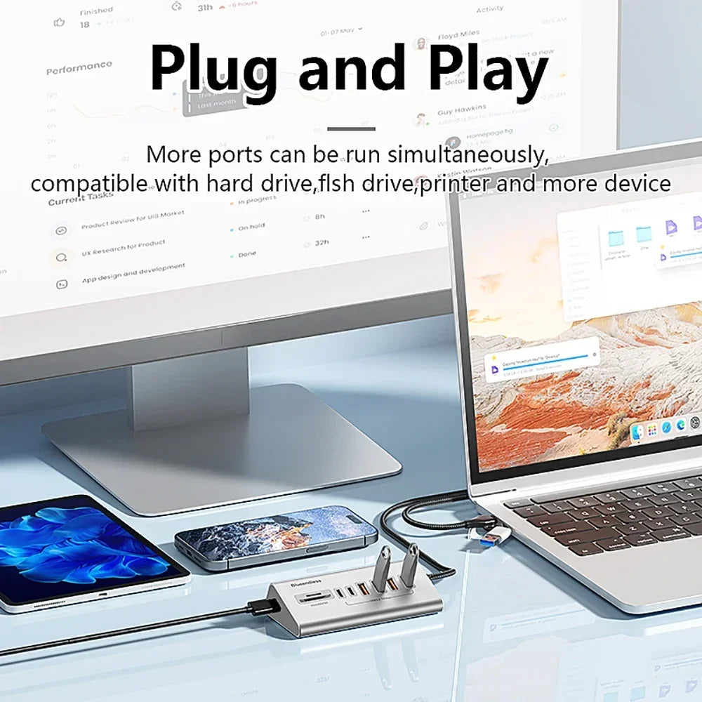 KEBIDUMEI 9-in-2 USB 3.2 Hub 10Gbps Docking Station + Card Reader USB Docking Hub HIP