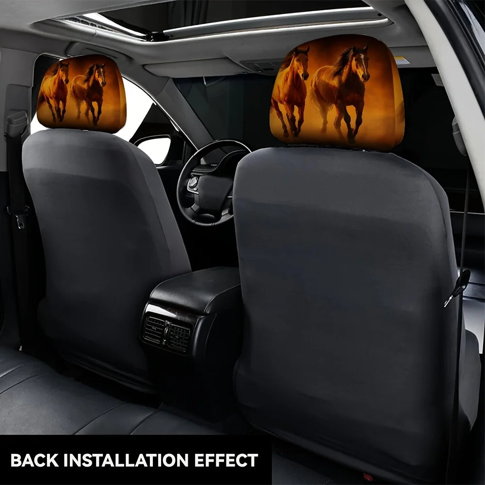 Set of 2 Golden Hour Equine Gallop Car Headrest Covers Car Headrest Covers HIP