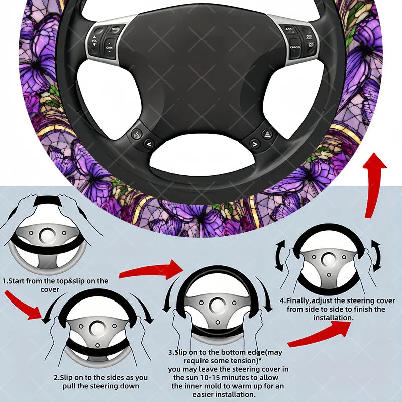 Purple Butterfly & Rose Steering Wheel Cover – Cars, SUVs Steering Wheel Cover HIP
