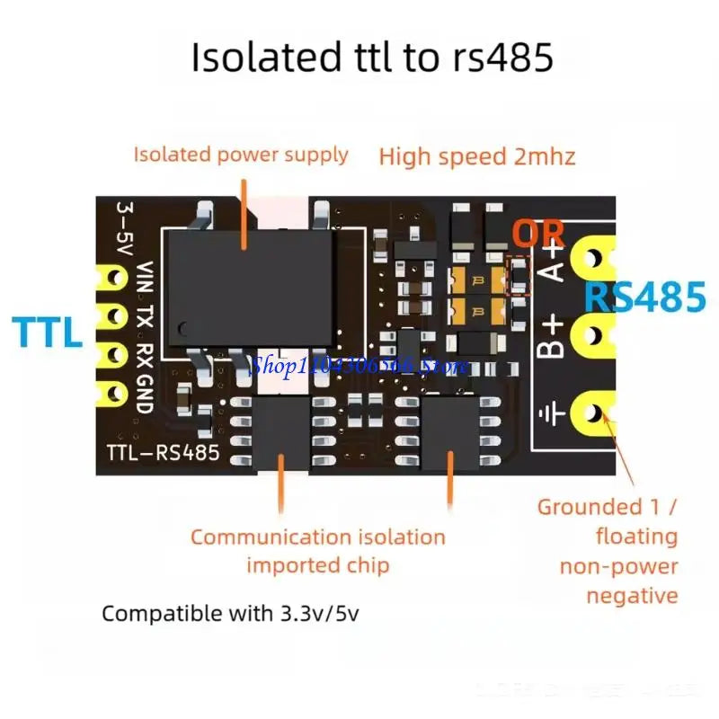 Isolated RS485 Level Converter Module 3.3V 5V TTL 2Mbps RS485 Converter Module HIP