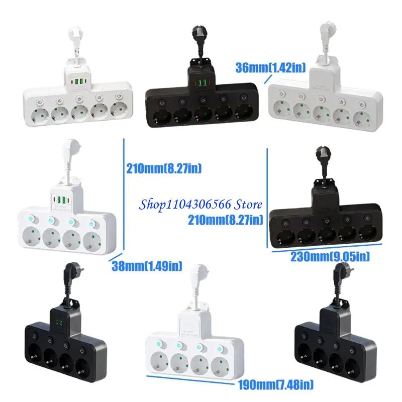 Wall Mount Adapter – 5 Outlets, 2 USB-A & 2 USB-C Charging Ports Wall Power Adapter HIP