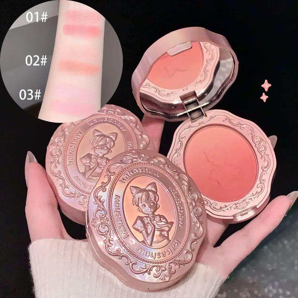 Girl Embossed Gradient Powder Blusher Ultra Fine Natural Nude Peach Rouge Lively Cheek Tone Lasting Daily Face Brighten Makeup HIP