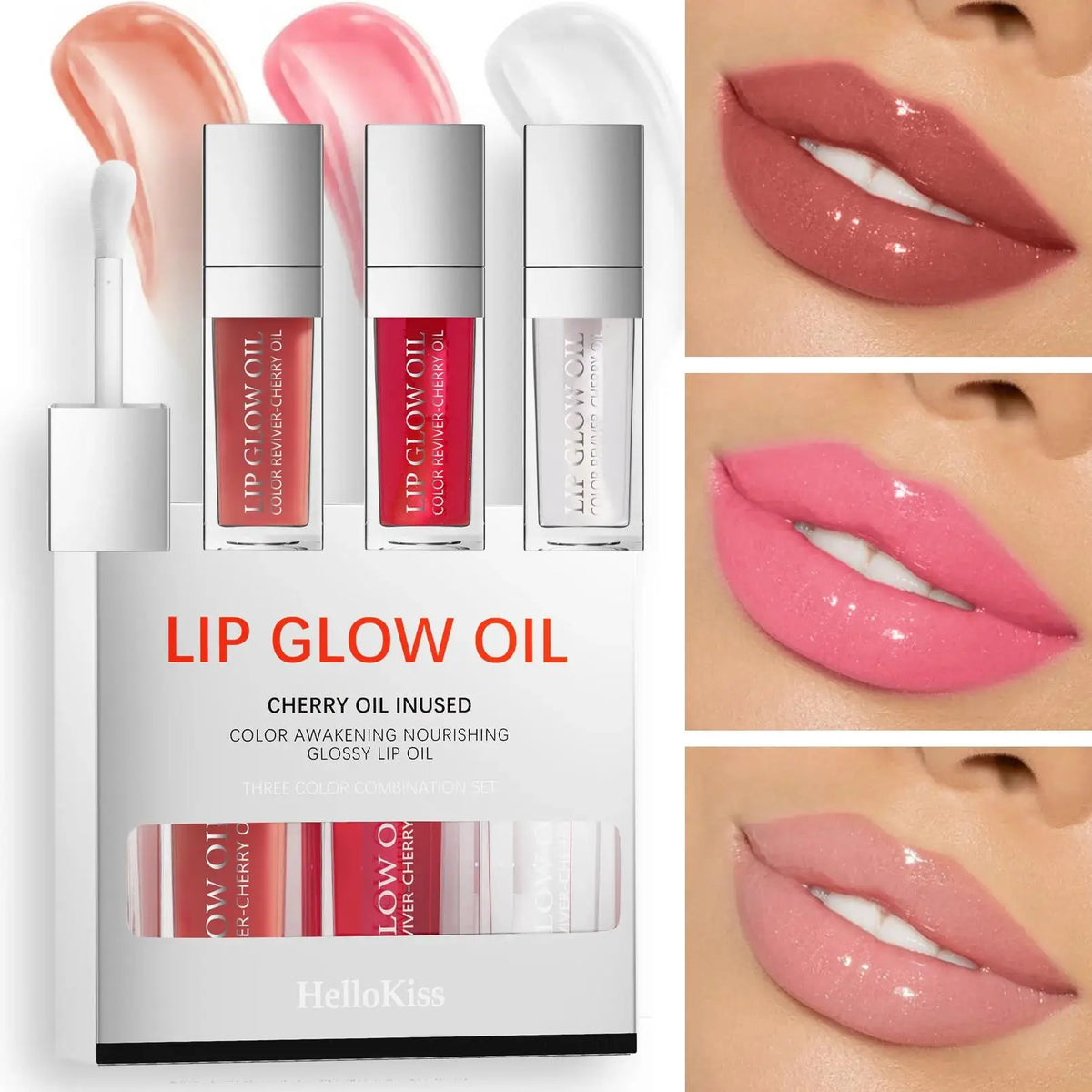 Hello Kiss Lip Oil Trio Set – Glossy Moisturizing Treatment Lip Oil Set HIP