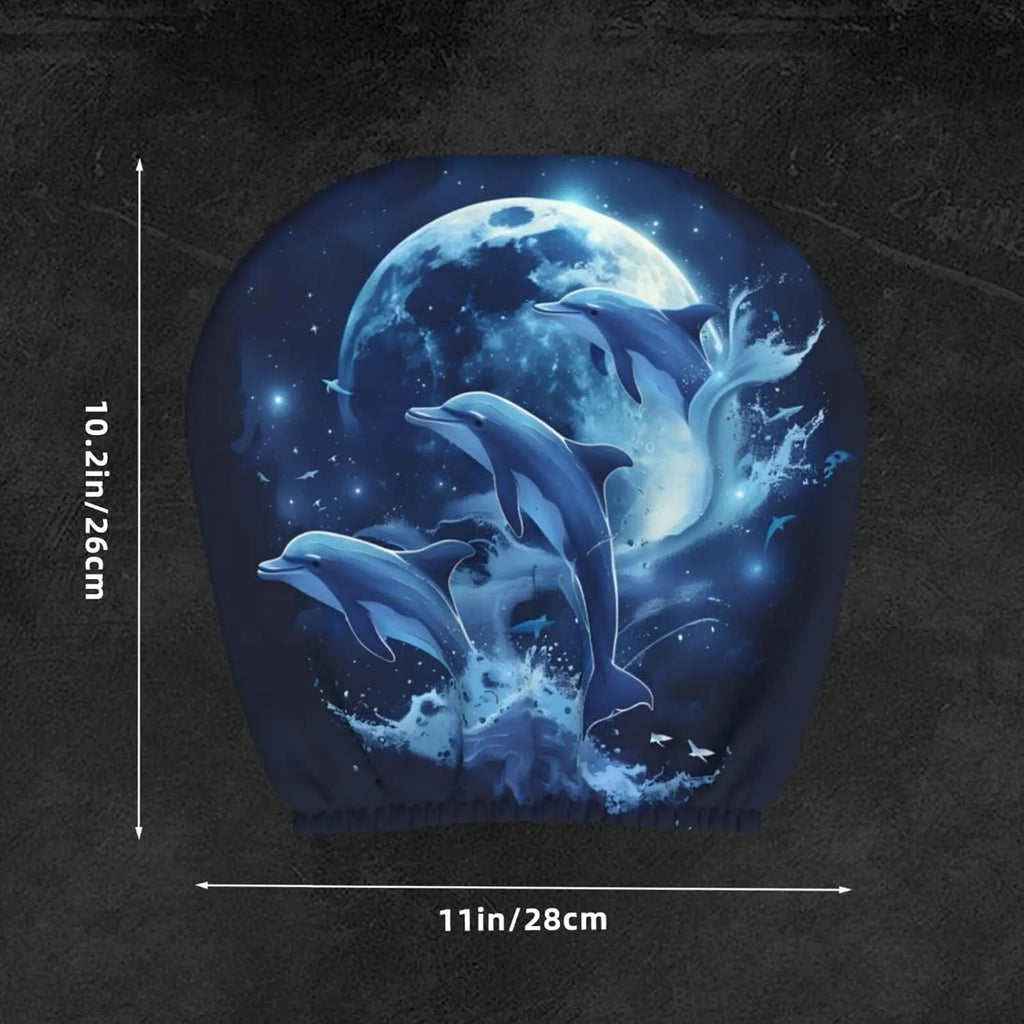 2-Pack Dolphin Moon Car Headrest Covers – Universal Fit Car Headrest Cover HIP