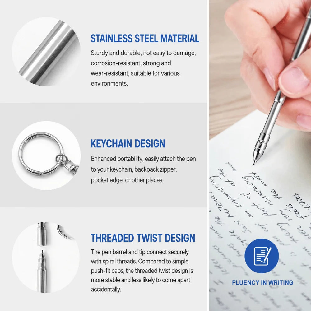 Telescopic Mini Keychain Pen – Stainless Steel EDC Keychain Ballpoint Pen HIP