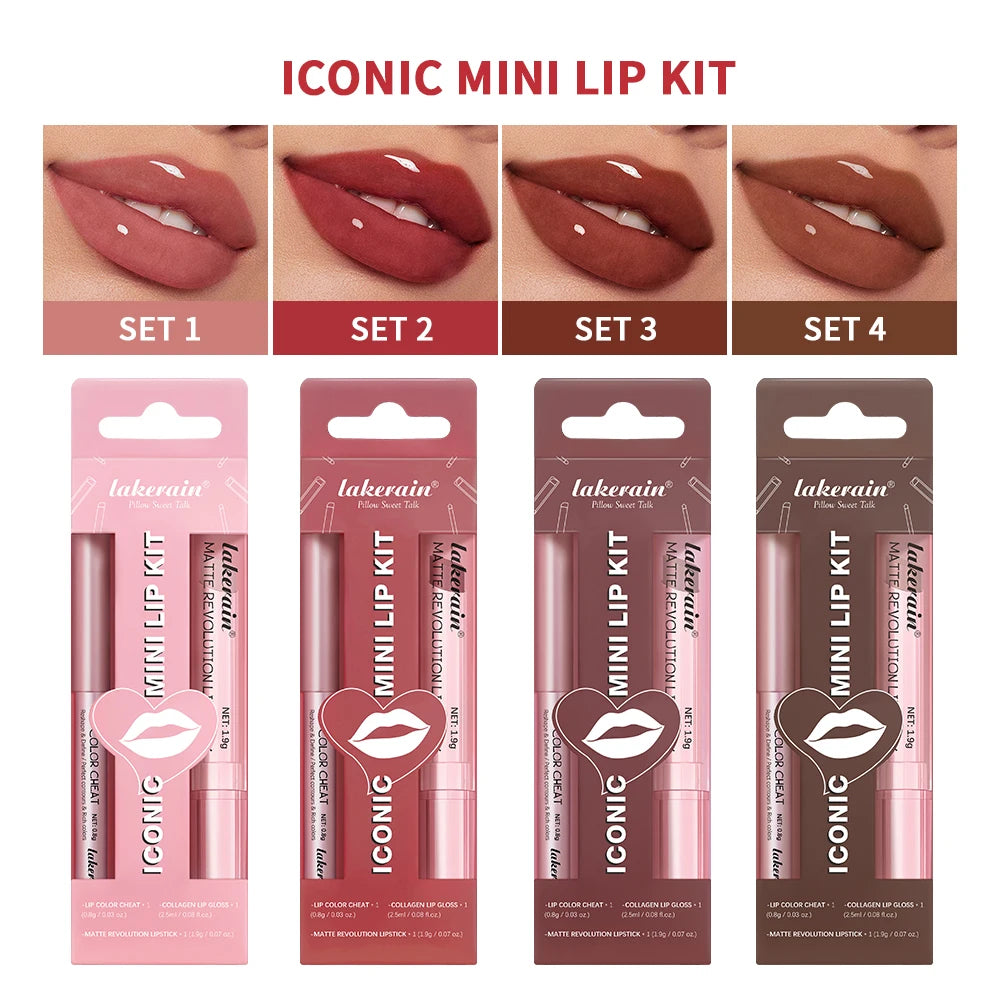 3 in 1 Lipstick Lip Liner Lip Gloss Set Easy Coloring Moisturizing Lip Sticks Suitable for All Occasions Lip Makeup Cosmetic Gif HIP