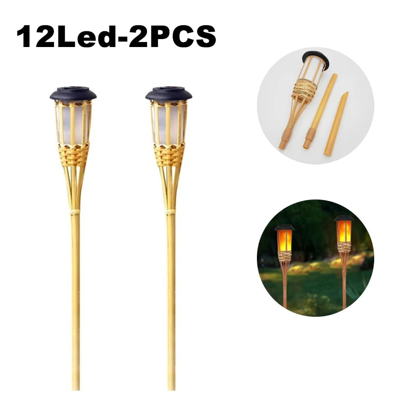 Solar LED Flame Effect Bamboo Garden Torch – IP65 Waterproof Solar Garden Torch HIP 2PCS