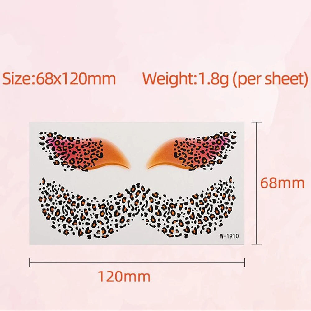 3Pcs/Set Leopard Print Temporary Face Tattoo Waterproof Eye Makeup Sticker for Halloween Party Makeup Long-Lasting Face Decals HIP