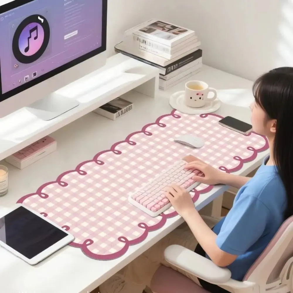 Extra Large Plaid Desk Mat Non-Slip PVC – Pink & Blue Desk Mat HIP