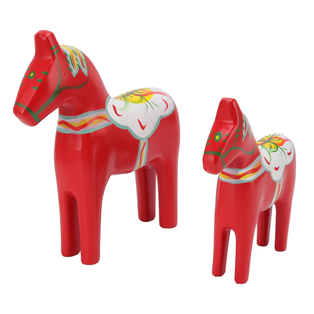 Wooden Swedish Dala Horse Handmade Hand Painted Coloring Swedish Dala Horse Statue Souvenir 1Pair Fine Carving for Decoration HIP Red