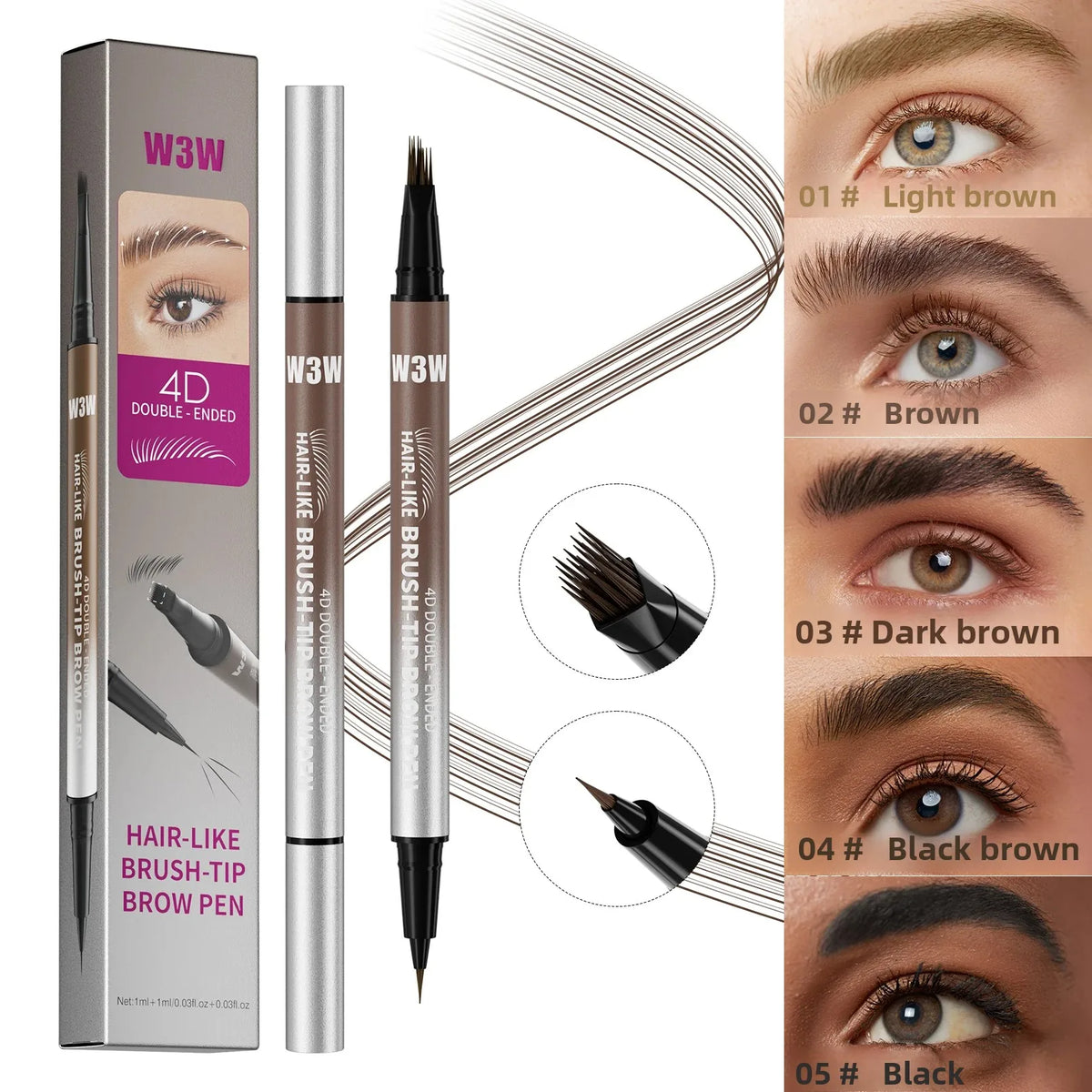 Dual-Ended Waterproof Eyebrow Pencil – 4D Microblading Liquid Pen Eyebrow Pencil HIP