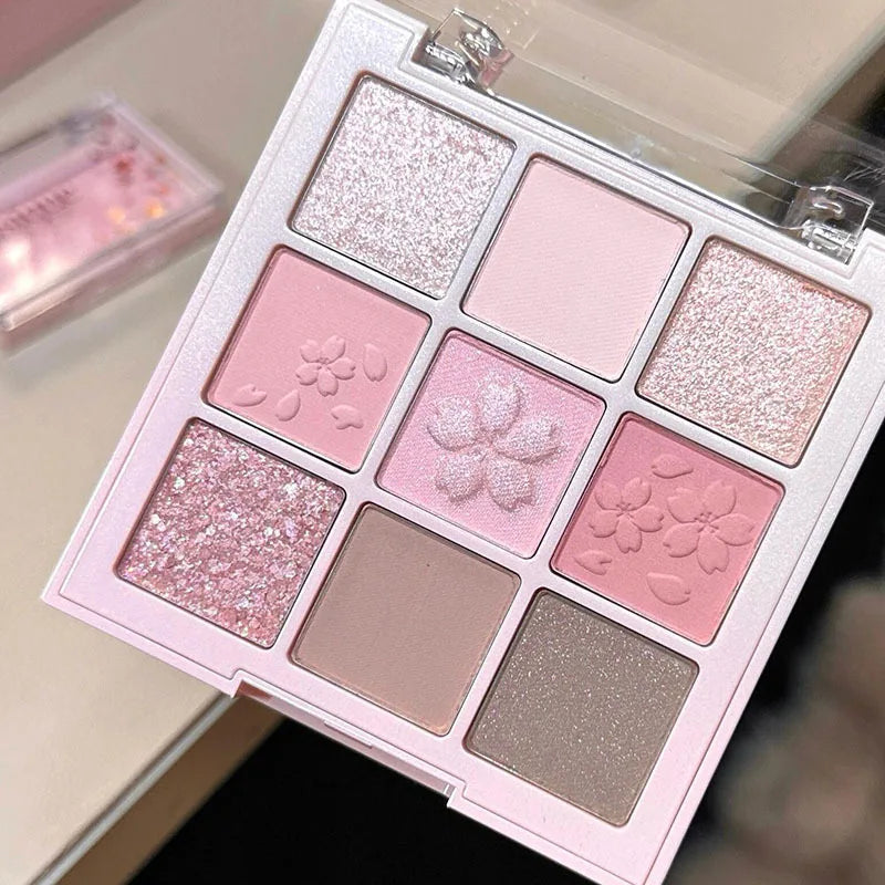 New Nine-color Eyeshadow Palette Rose Pink Nude Brown Low Saturation Pearly Matte Glitter Eye Shadow Long-lasting Eye Makeup HIP