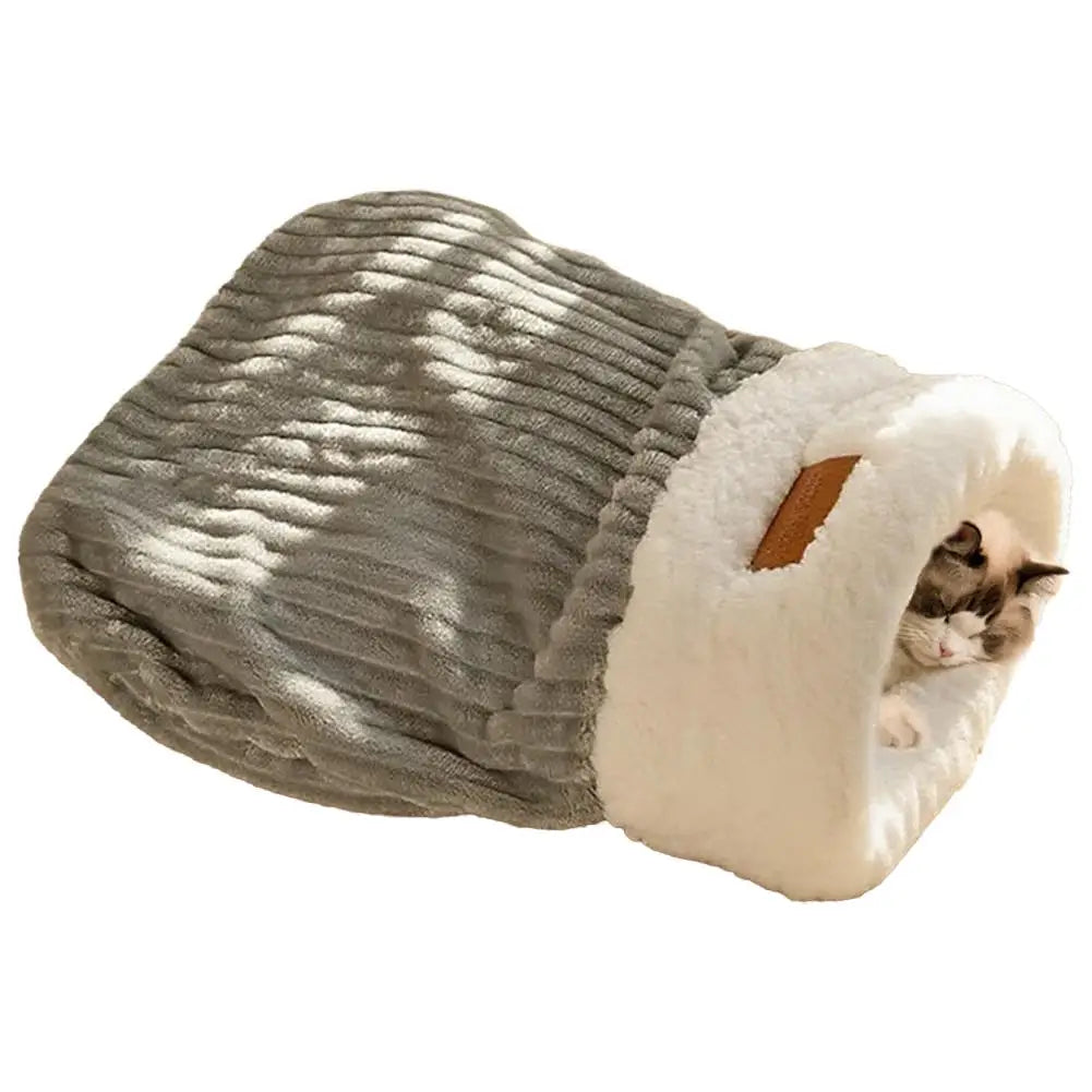 Cat Sleeping Bag Soft Cuddly Fluffy Feel Thickened Pet Pocket Type Quilt Bed Kitten Puppy Soft Comfortable Warm Nest Pet HIP M A