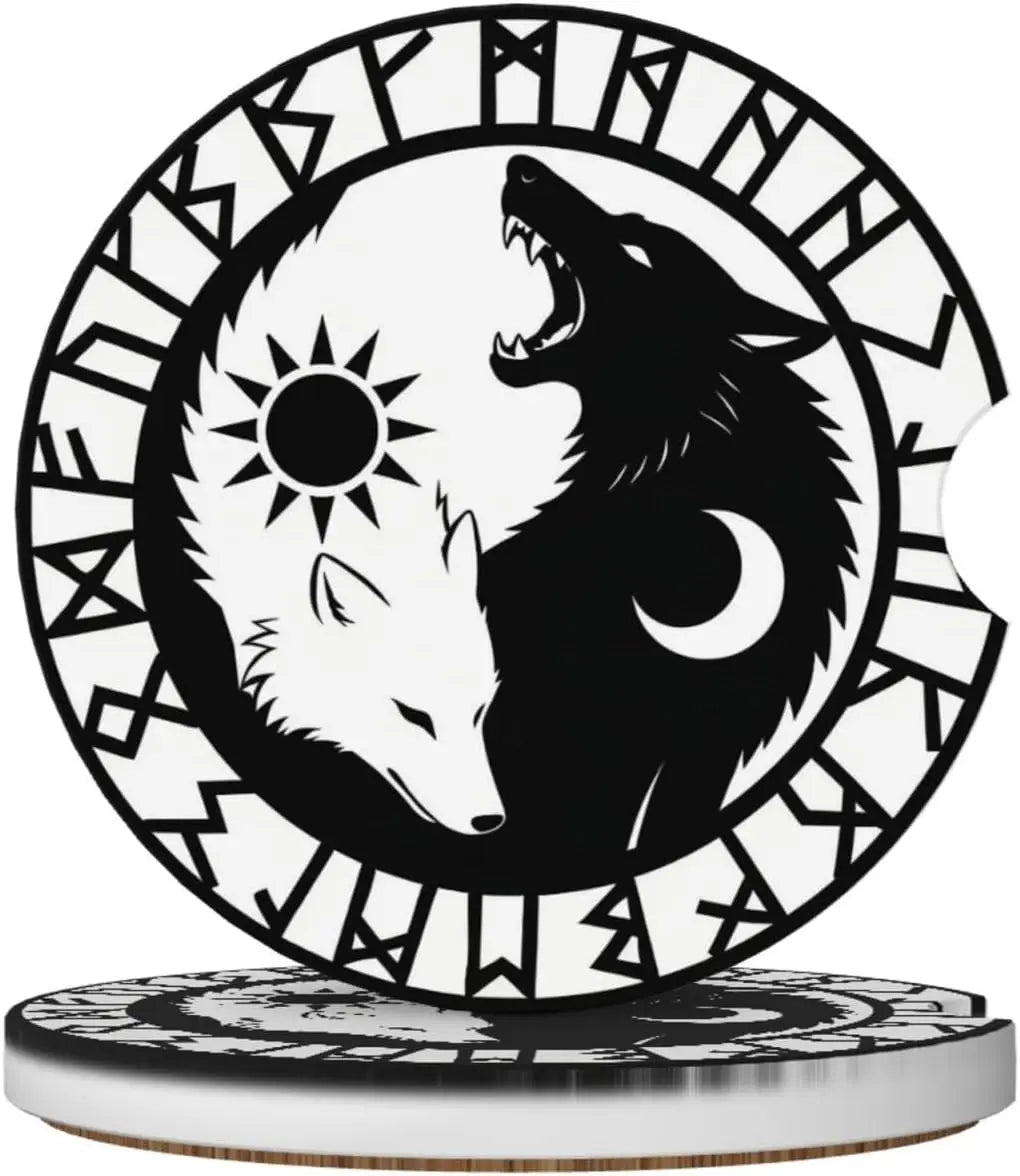 Wolf Ceramic Car Cup Holder Coasters 2-Pack | Nordic Design Car Cup Coasters HIP 1 Other