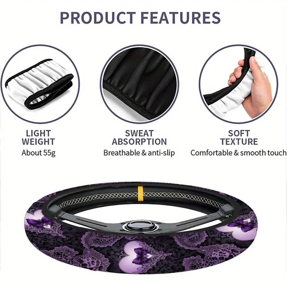 Purple Bow & Lace Steering Wheel Cover – Anti-Slip Steering Wheel Cover HIP