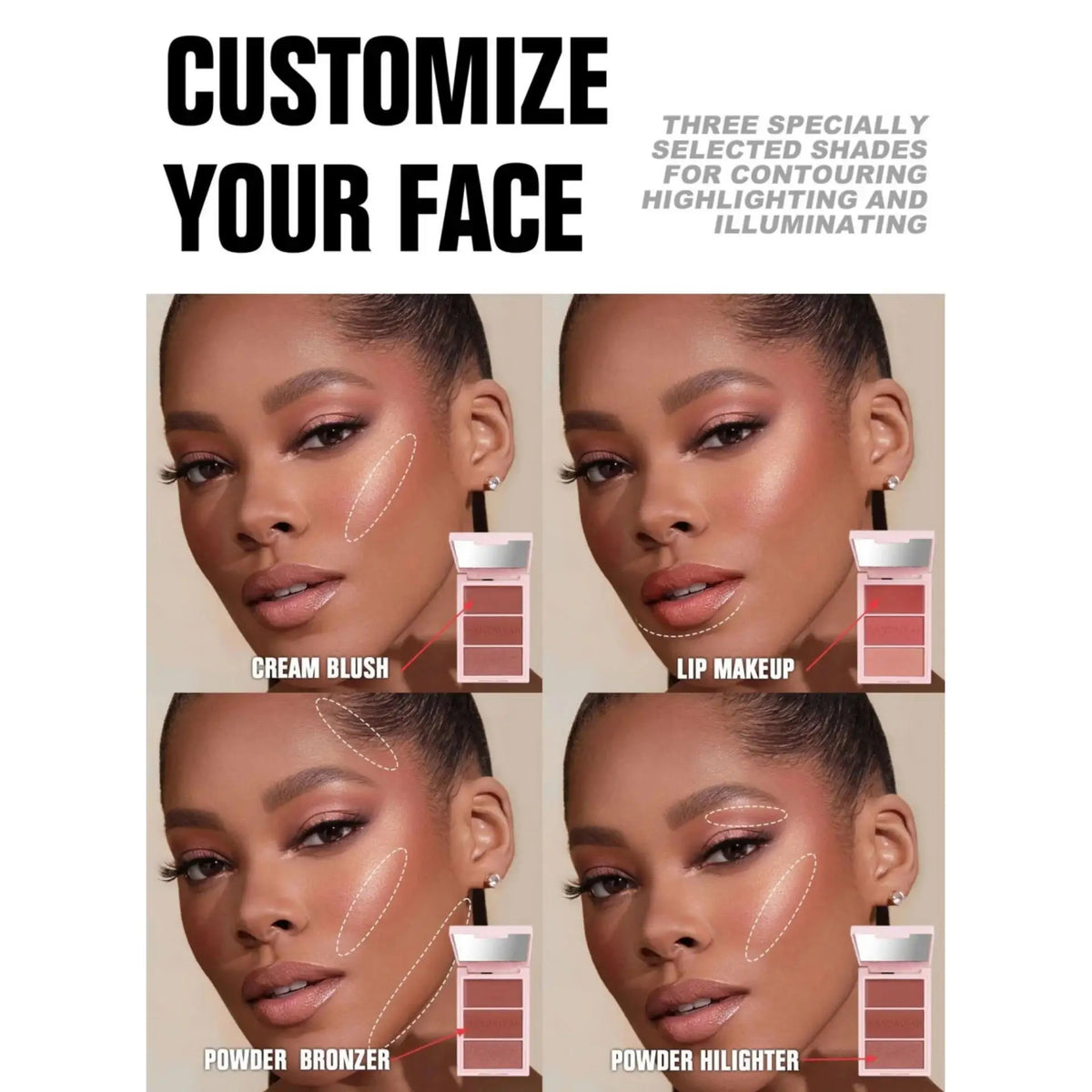 Handaiyan 3-Color Blush Palette – Bronzer, Highlighter & Blush Blush Palette HIP