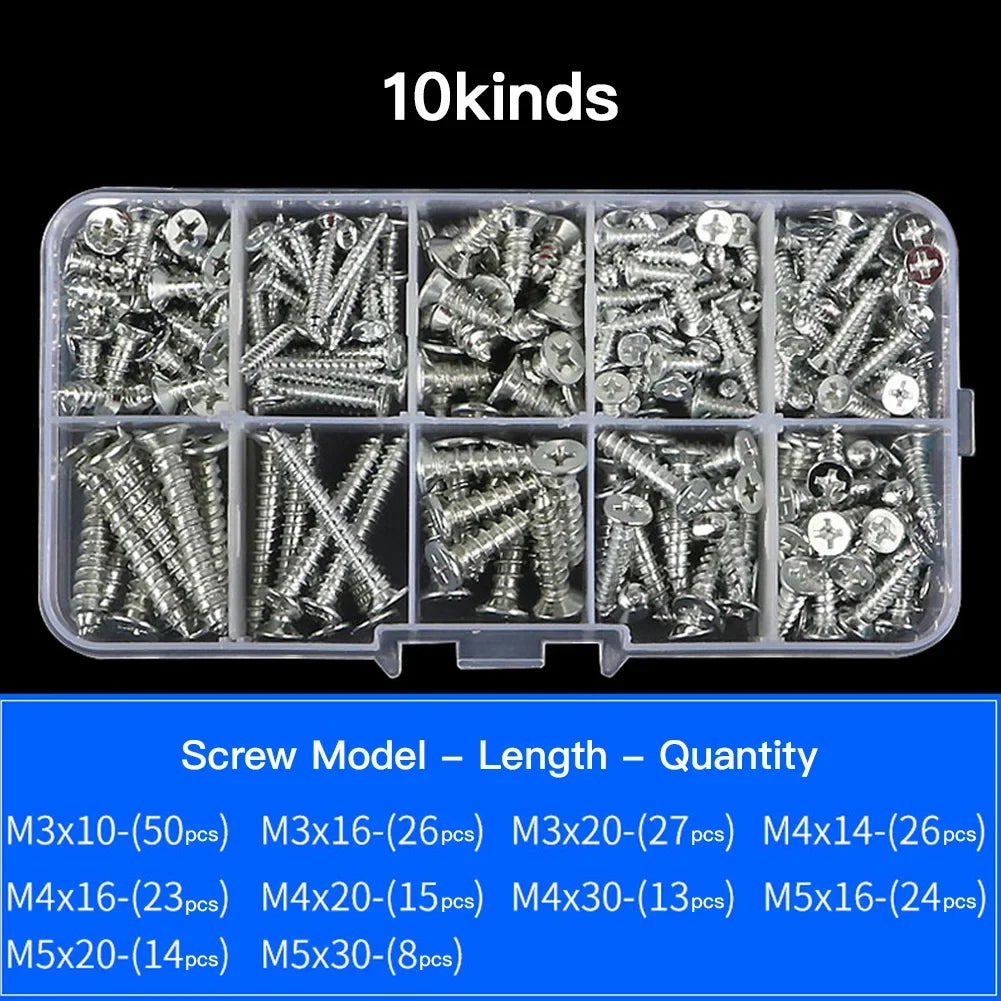 Multi Style Screw Nut Bolt Combination Kit M3/M4/M5/M6 Hardware Kit for Metal Plastic Wood Repair Furniture Withorganizer Box HIP 10kinds screw kit