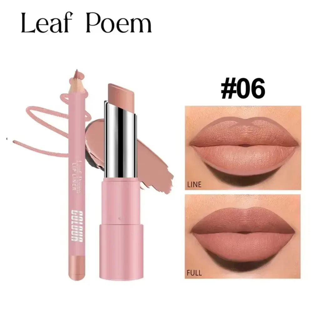 QIBEST Lipliner Pencil Lipstick Set Matte Nude Red Contour Tint Lipstick Long Lasting Non-stick Cup Lipliner Makeup Lip Stain HIP 06 1