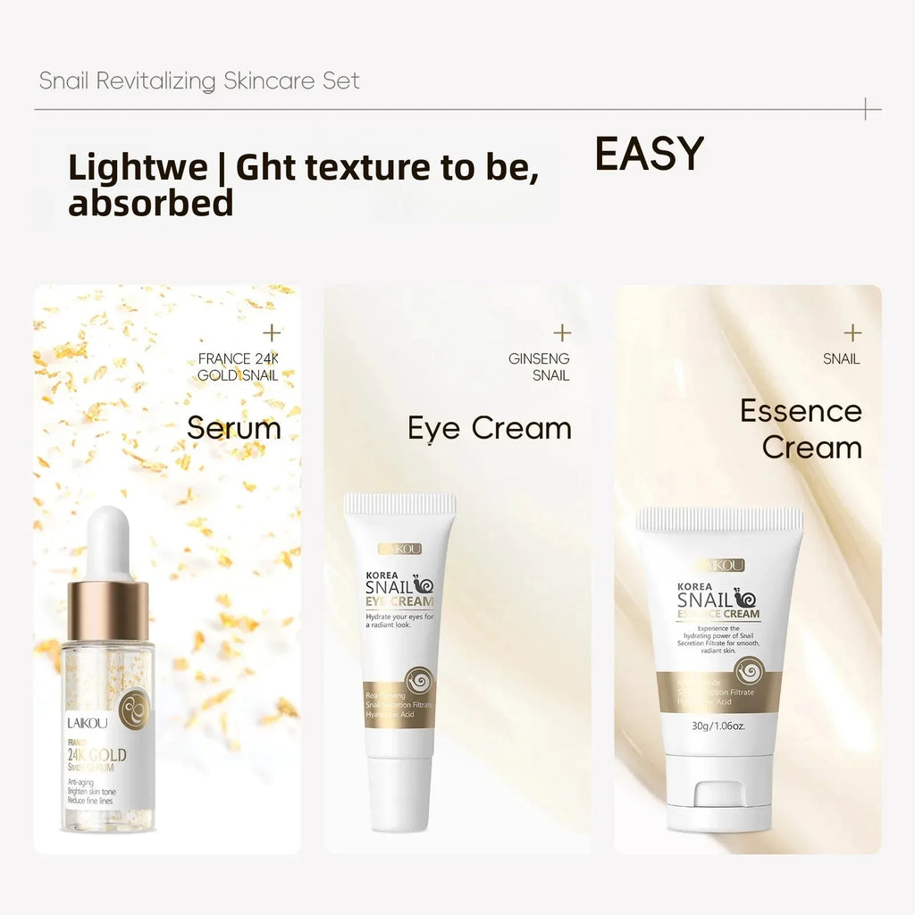 LAIKOU 24K Gold Snail Serum Eye Cream & Essence Set Skincare Serum Set HIP