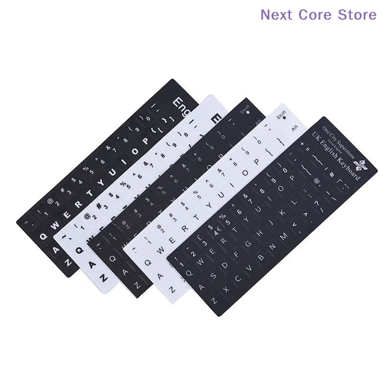 English Keyboard Replacement Stickers – White on Black Keyboard Stickers HIP